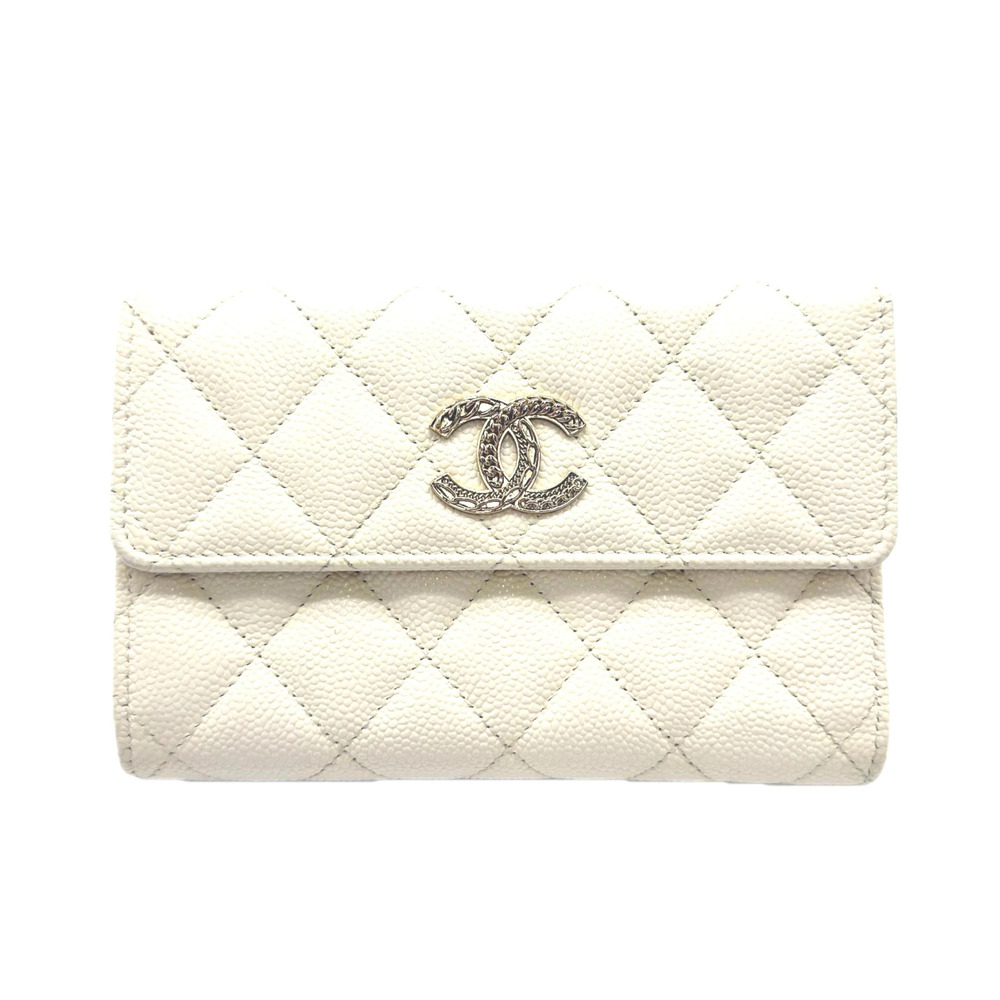 CHANEL Authentic White Caviar Leather Wallet